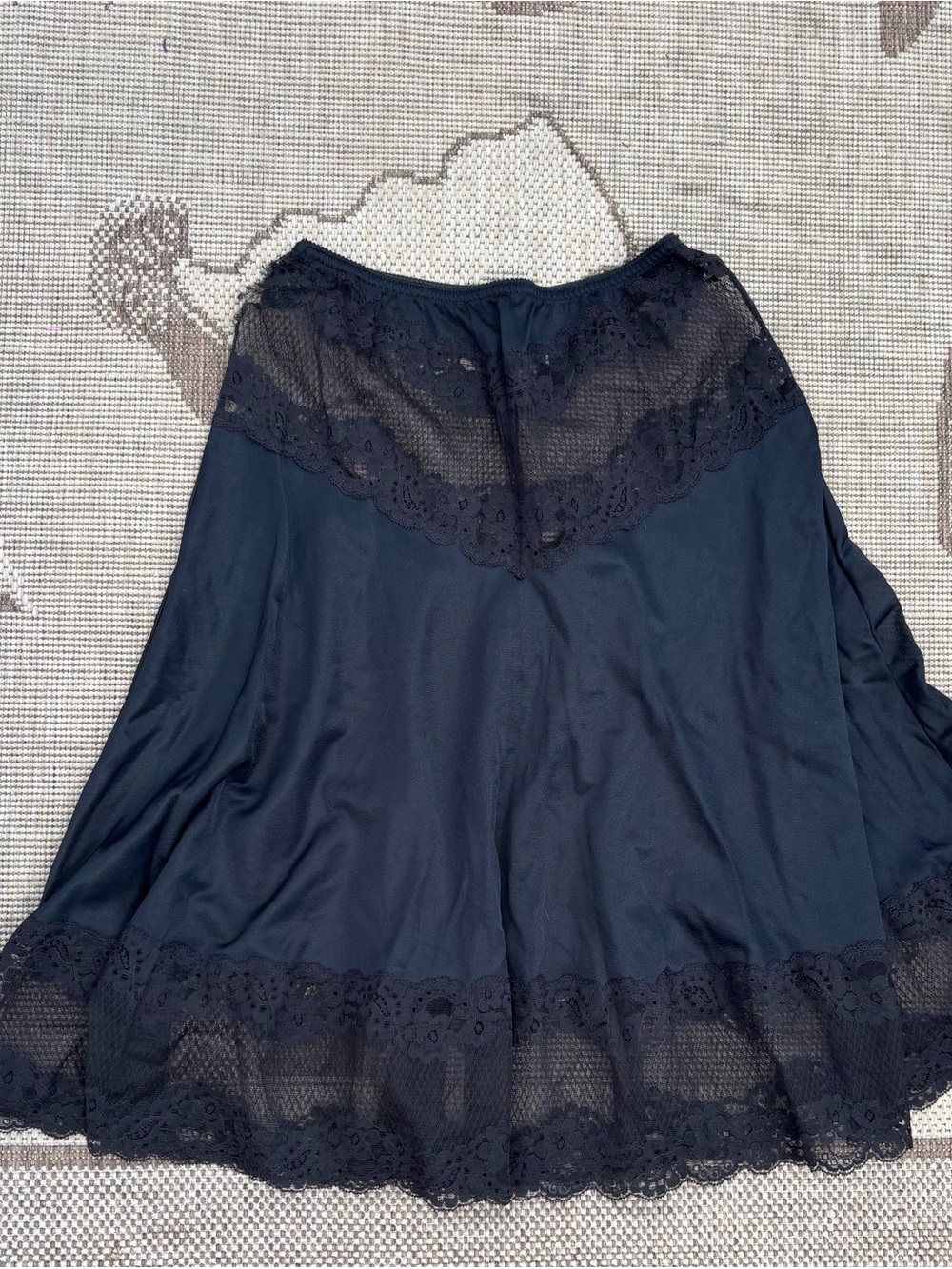 Vintage Black Lace-Trim Full Slip Skirt XS